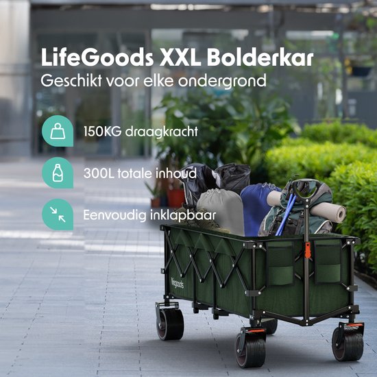 LifeGoods Bolderkar - XXL - Opvouwbaar - 300L - 150KG Draagkracht - Groen van LifeGoods — afbeelding 2