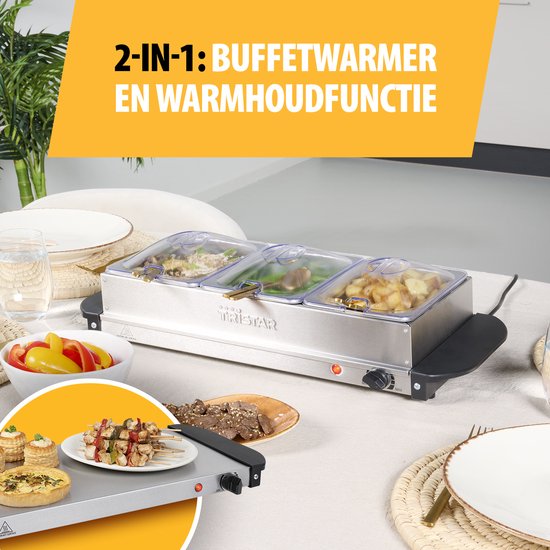 Tristar BP-6283 - Buffetwarmer 200W - Chafing dish - 3 x 1,4 Liter - Incl deksel - RVS — afbeelding 3