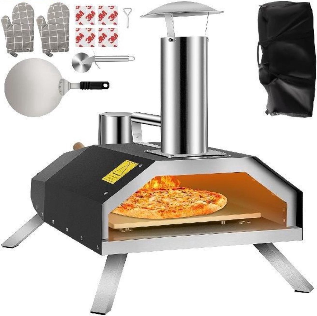Bolture Pizzaoven Buiten - Houtgestookte Oven - Steenoven - Inclusief Pizzaschep en Pizzasnijder