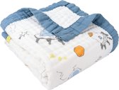 Mousseline deken, 6-laags knuffeldeken, babykatoen, 110 x 110 cm, mousseline, babydeken, luierdeken, zachte deken voor badhanddoek, kinderdeken voor pasgeborenen, uniseks (blauw astronaut)