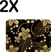 BWK Luxe Placemat - Gouden Chinese Bloemen op Zwarte Achtergrond - Set van 2 Placemats - 40x30 cm - 2 mm dik Vinyl - Anti Slip - Afneembaar