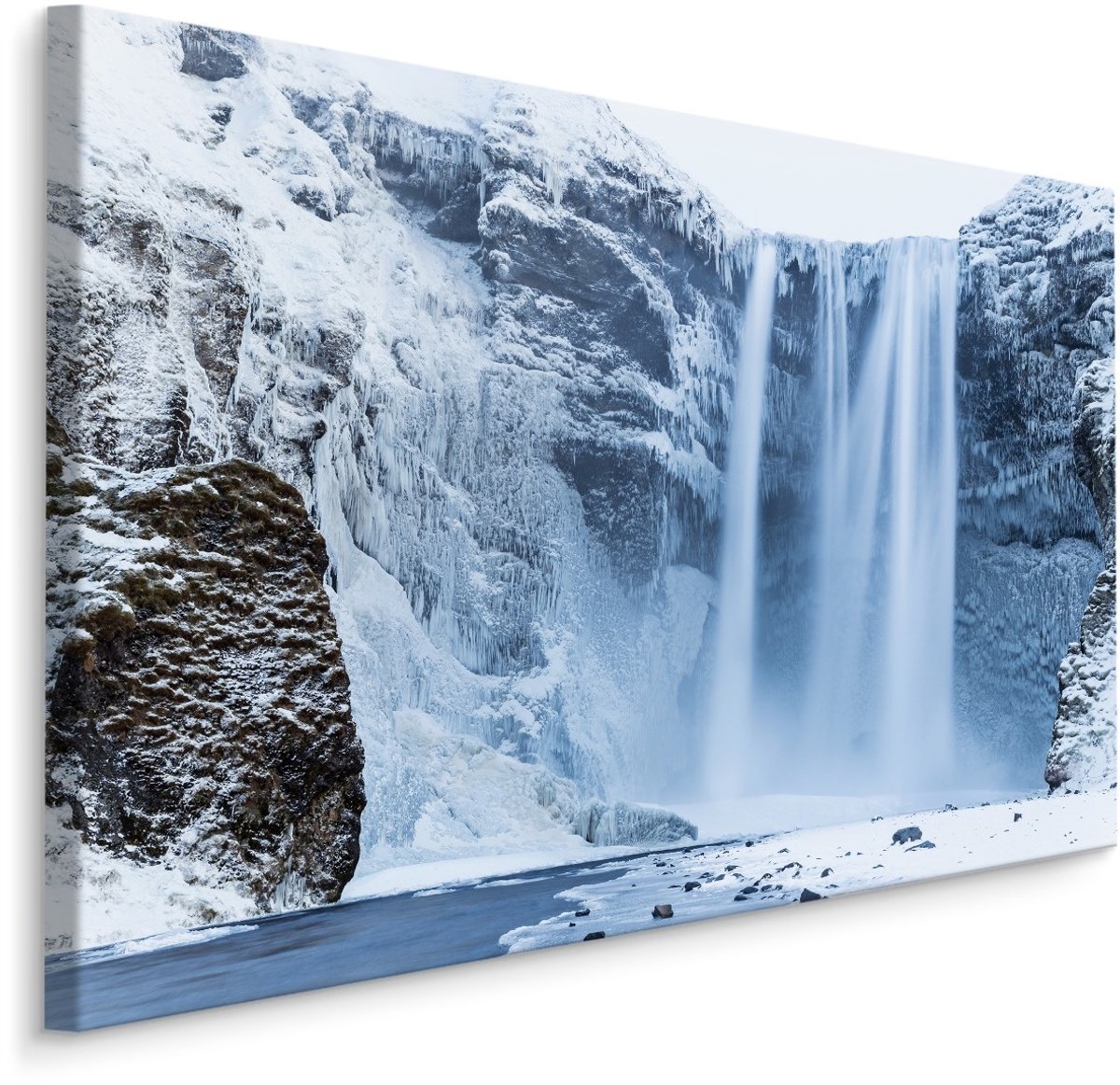 karo-art Schilderij - Waterval in de winter, premium print Multikleur
