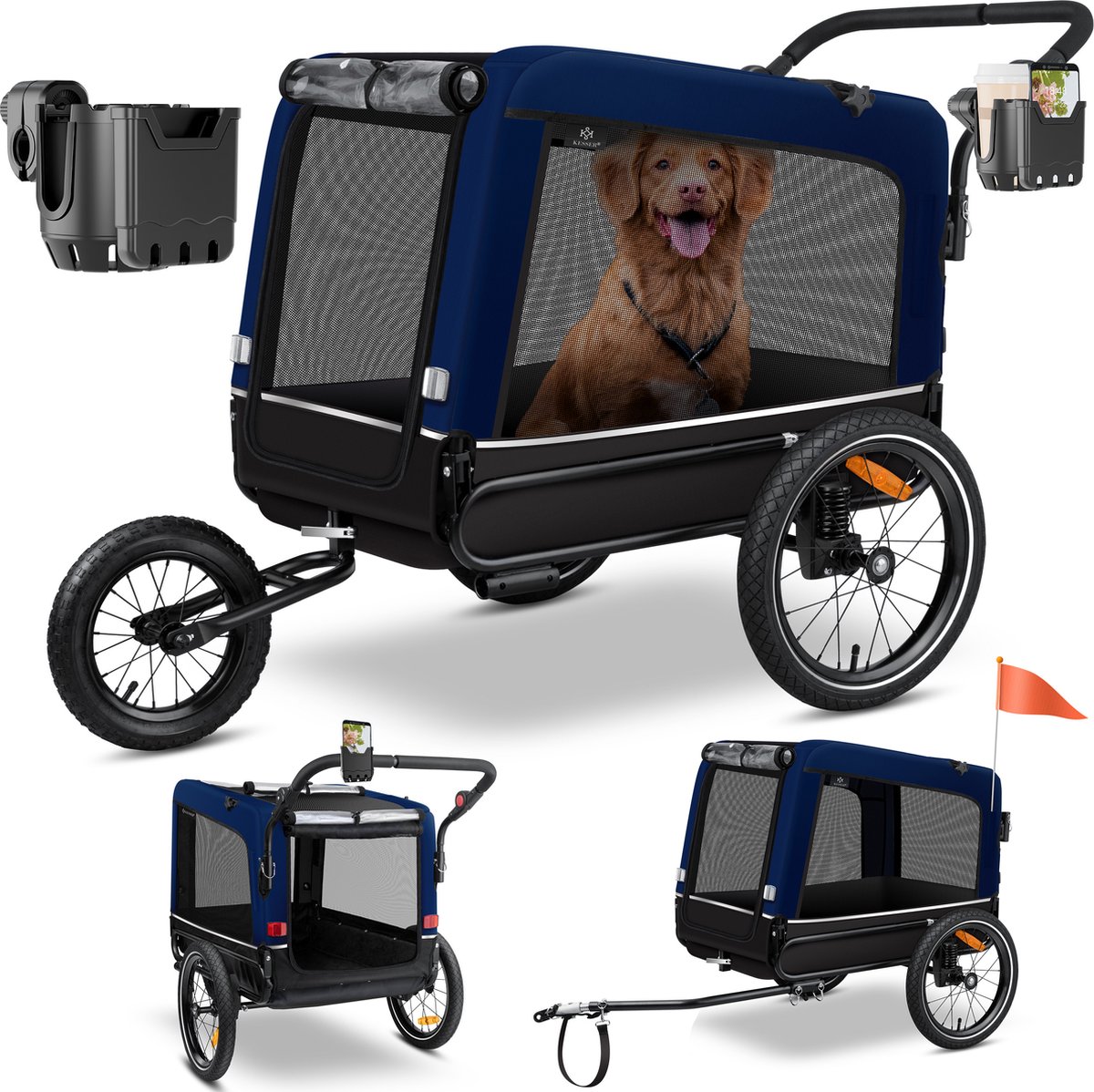 KESSER® Hondenfietskar tot 40 kg 3in1 Hondenbuggy - Fietskar Hond Jogger - Marineblauw