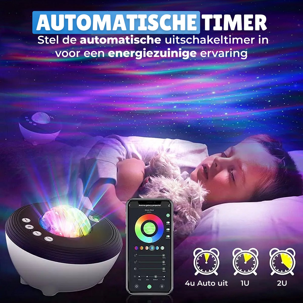 EITIKA Sterren Projector Nachtlamp - Met Smartphone App - sterrenhemel projector - sterrenprojector - galaxy projector - Wit/Zwart – foto 8