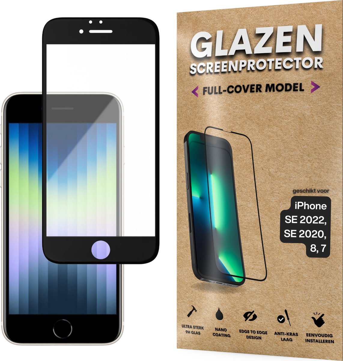 Screenprotector - Geschikt voor iPhone 7 / 8 / SE 2020 - Gehard Glas - Full Cover Tempered Glass - Case Friendly
