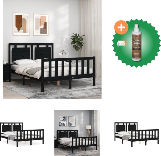 vidaXL Bedframe met hoofdbord massief hout zwart 120x200 cm - Bed - Inclusief Houtreiniger en verfrisser