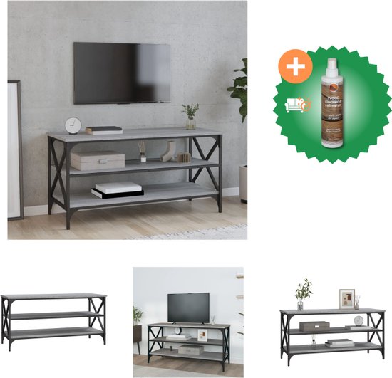 vidaXL Tv-meubel 100x40x50 cm bewerkt hout grijs sonoma eikenkleurig - Tafel - Inclusief Houtreiniger en verfrisser