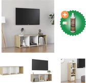 vidaXL Tv-meubel 107x35x37 cm spaanplaat wit en sonoma eikenkleurig - Kast - Inclusief Houtreiniger en verfrisser
