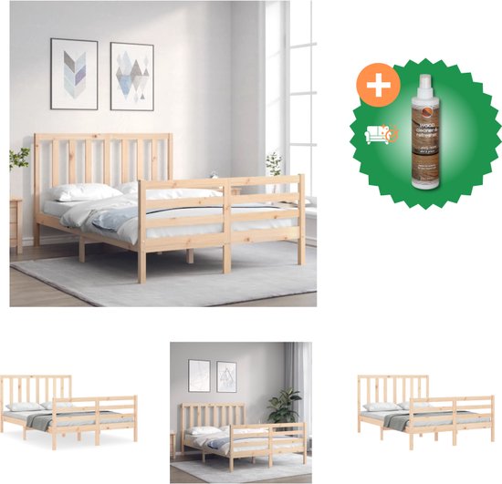 vidaXL Massief grenenhouten Bedframe - 195.5 x 125.5 x 100 cm - Multiplex lattenbodem - Bed - Inclusief Houtreiniger en verfrisser