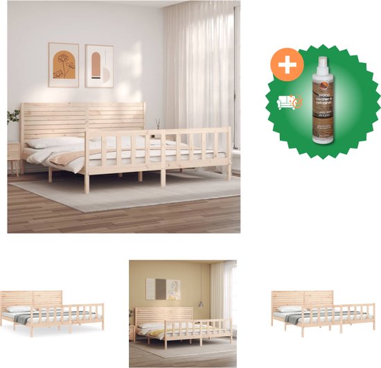 vidaXL Bedframe met hoofdbord massief hout 200x200 cm - Bed - Inclusief Houtreiniger en verfrisser