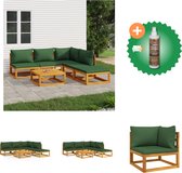 vidaXL 6 delige Loungeset met groene kussens massief hout Tuinset Inclusief Houtreiniger en verfrisser