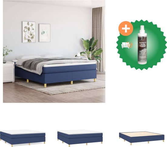 vidaXL Boxspring met matras stof blauw 160x200 cm - Bed - Inclusief Reiniger