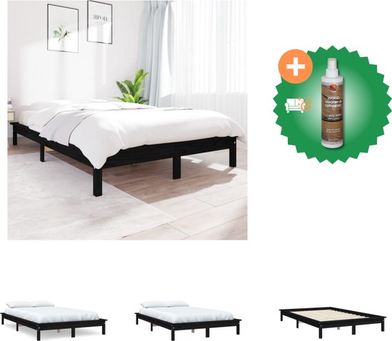 vidaXL Bedframe massief grenenhout zwart 135x190 cm 4FT6 Double - Bed - Inclusief Houtreiniger en verfrisser