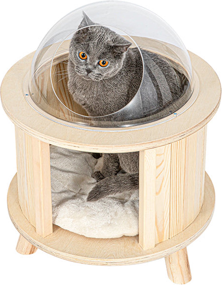 Kattenmand - kattenhuisje - kattenmeubel van massief grenenhout