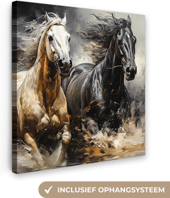 Canvas Schilderij Paarden - Dieren - Wit - Wanddecoratie