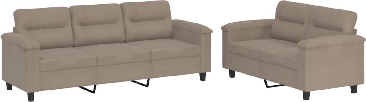 vidaXL - 2-delige - Loungeset - met - kussens - microvezelstof - taupe