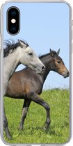 Geschikt voor iPhone X hoesje - Paarden - Dieren - Gras - Siliconen Telefoonhoesje
