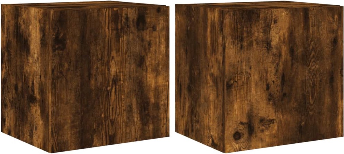 vidaXL - Tv-wandmeubelen - met - LED - 2 - st - 40,5x35x40 - cm - gerookt - eikenkleurig
