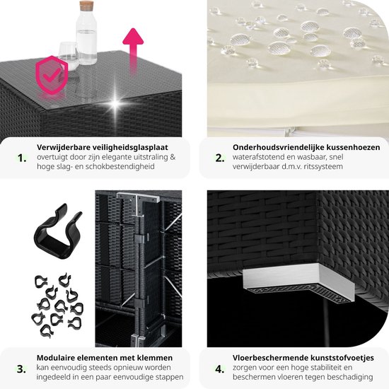 tectake - Ensemble de salon en osier - ensemble de sièges Las Vegas noir - 403839