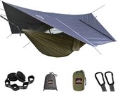 Hamac de camping avec moustiquaire et bâche anti-pluie, hamac double portable avec deux sangles d'arbre, hamac en nylon 210T et ensemble anti-pluie imperméable pour la randonnée (vert)