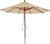 Gastronomie houten parasol MCW-C57, tuinparasol, polyester/hout 14kg, rond Ø3m trekkabel schokbestendig ~ crème