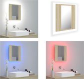 vidaXL-Badkamerkast-met-spiegel-LED-40x12x45-acryl-sonoma-eikenkleurig - LED-spiegelkast - LED-spiegelkasten - Kast - Kasten