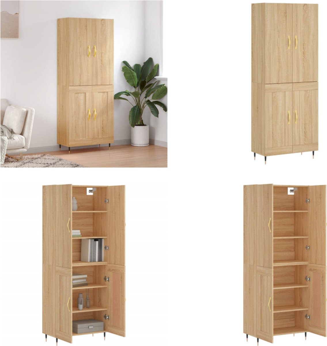 vidaXL Hoge kast 69-5x34x180 cm bewerkt hout sonoma eikenkleurig - Hoge Kast - Hoge Kasten - Dressoir - Buffetkast