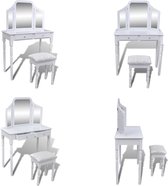 vidaXL Coiffeuse avec 2 tiroirs - Miroir et tabouret 3 en 1 Blanc - Coiffeuse - Coiffeuses - Coiffeuse - Tables