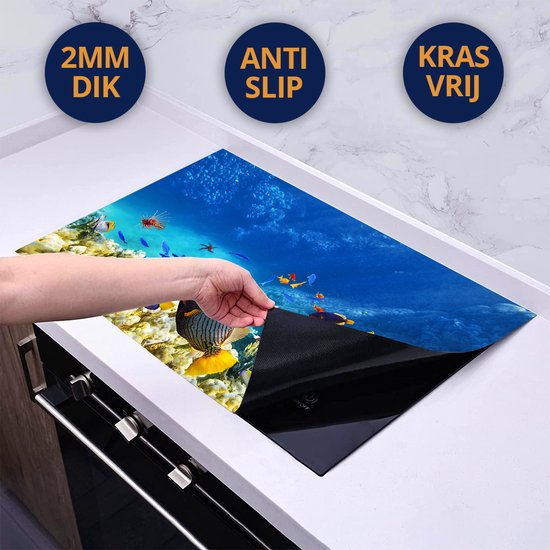 Chefcare Inductie Beschermer Vissen in de Oceaan met Koralen - 60x50 cm - Afdekplaat Inductie - Kookplaat Beschermer - Inductie Mat