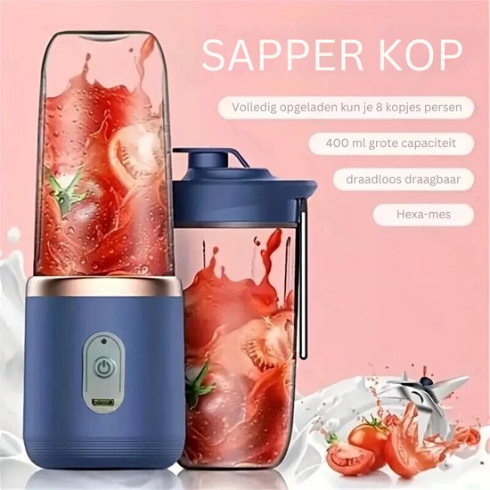 Milkshake Machine - Elektrische Slowjuicer - Draagbare Blender To Go - Milkshake Maker 400ml - Fruit Mixer - Blauw van Mi — afbeelding 4