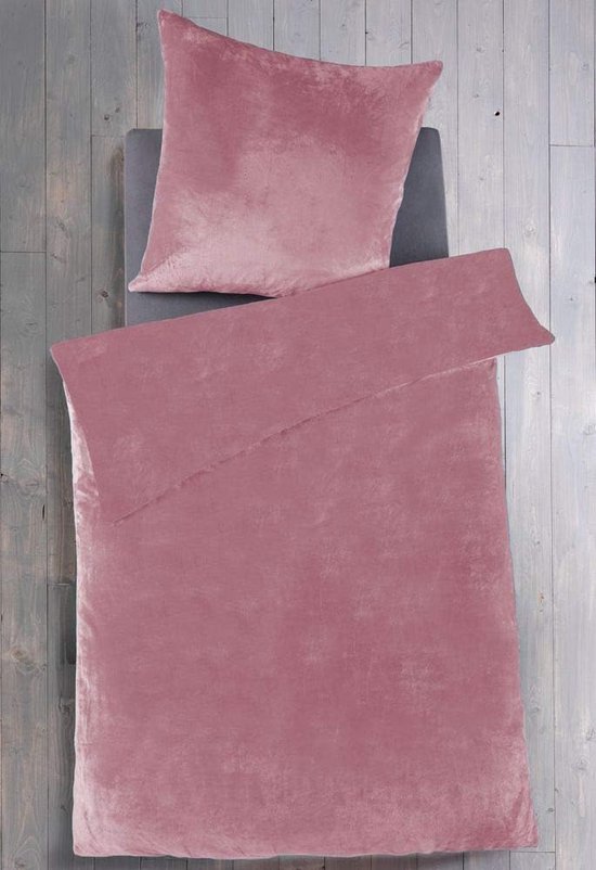Winter omkeerbaar pluche beddengoed, 135 x 200 cm, Nicky-Teddy Cashmere Touch Coral Fleece dekbedovertrek + kussensloop 80 x 80 cm, kleur: roze