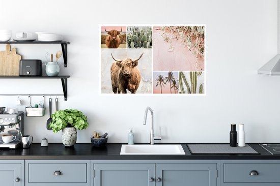 Muurstickers - Sticker Folie - Schotse hooglander - Collage - Vetplant - 90x60 cm - Plakfolie - Muurstickers Kinderkamer - Zelfklevend Behang - Zelfklevend behangpapier - Stickerfolie