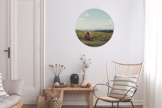 Cercle mural - Cercle mural - Highlanders écossais - Herbe - Nuages - Animaux - Aluminium - ⌀ 60 cm - Intérieur et extérieur