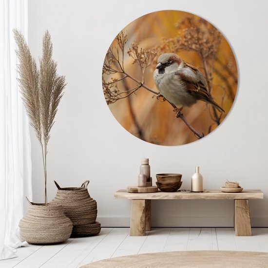 Label2X - Cercle mural oiseau sur brindille - Ø 12 cm - Forex - Multicolore - Cercle mural - Peinture ronde - Décoration murale Cercle - Décoration murale ronde - Décoration pour salon ou chambre