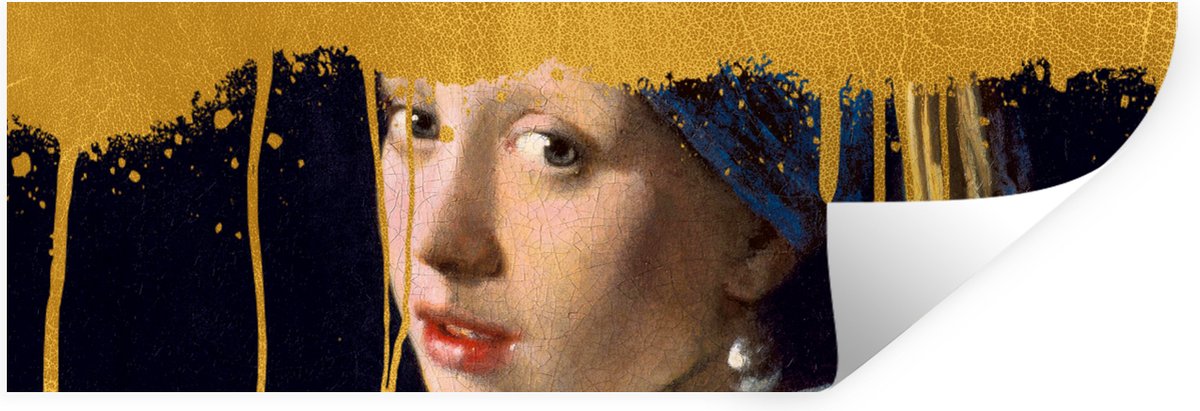Muurstickers - Sticker Folie - Meisje met de Parel - Vermeer - Goud - 90x30 cm - Plakfolie