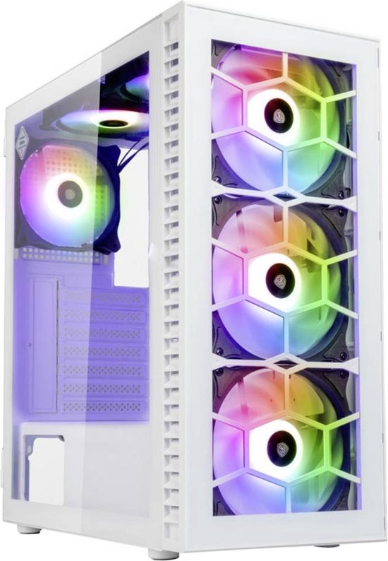 Kolink Observatory HF Glass Midi-tower PC-behuizing Wit 2 voorgeïnstalleerde LED-ventilators, 4 voorgeïnstalleerde LED-