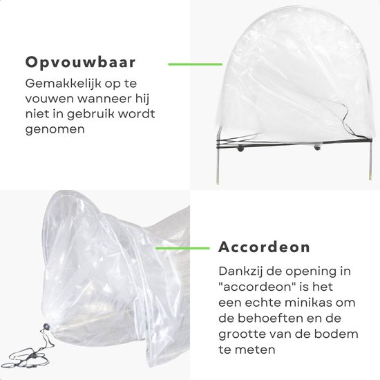 Tunnel de serre Cheqo® - Tunnel de culture - Tunnel de jardin - 300 x 45 x 45 cm - Sans fond - Avec 6 arches en acier