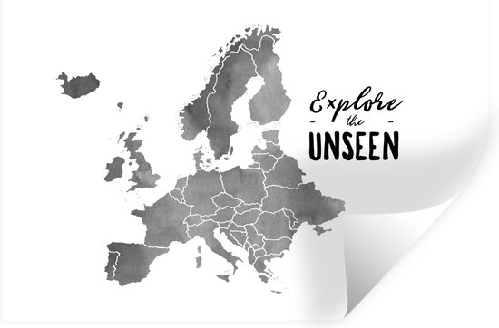 Muurstickers - Sticker Folie - Europakaart in grijze waterverf met de quote 