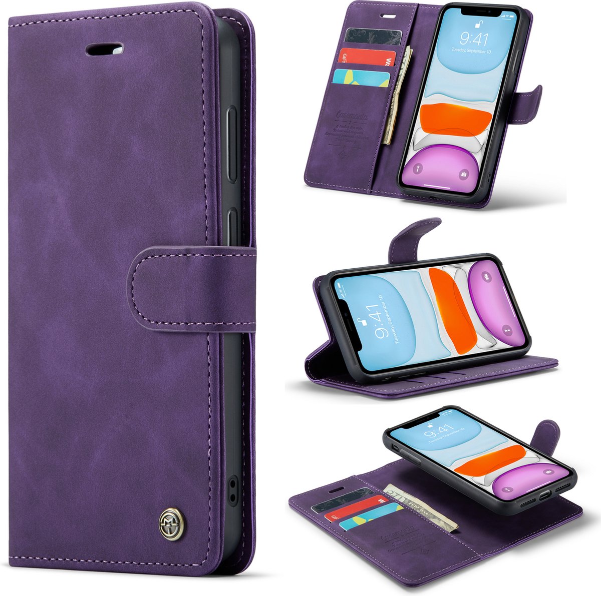 Casemania Hoesje Geschikt voor Apple iPhone 11 Dark Purple - 2 in 1 Magnetic Book Case