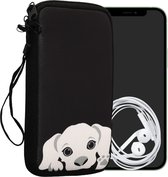 kwmobile hoesje voor smartphones XL - 6,7/6,8" - hoes van Neopreen - Nieuwsgierige Hond design - zwart / wit - binnenmaat 17,2 x 8,4 cm