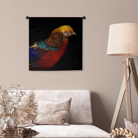 Tapisserie Animaux sur fond noir - Faisan doré sur fond noir Tapisserie coton 60x60 cm - Tapisserie avec photo