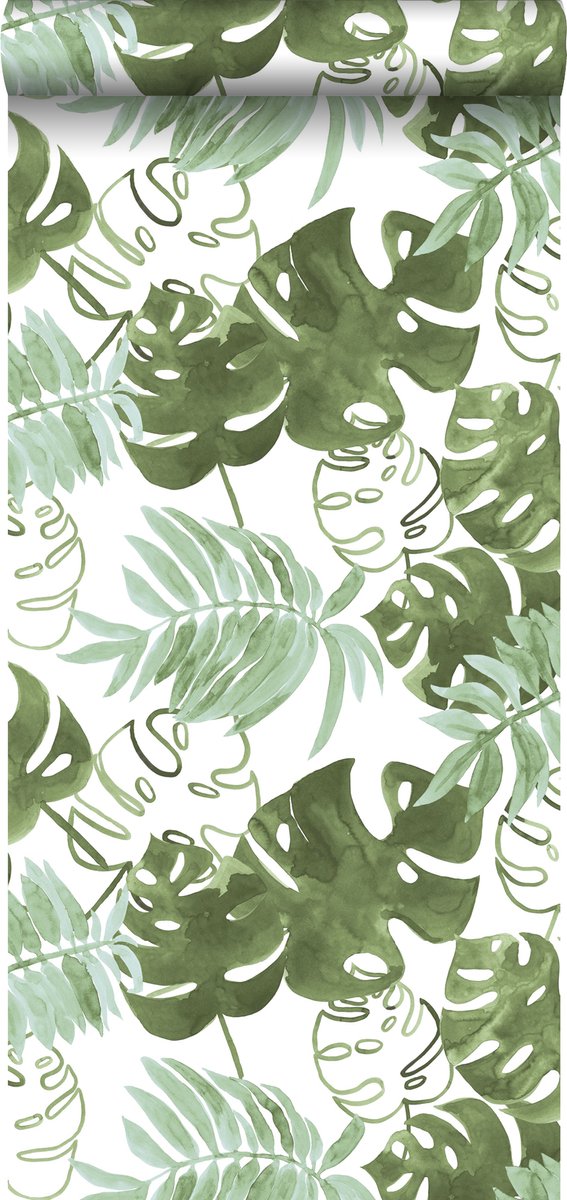 Walls4You behang tropische bladeren groen grijs - 935294 - 53 cm x 10,05 m