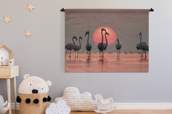 Tapisserie - Toile murale - Vogel - Flamingo - Coucher de soleil - Rose - 120x90 cm - Tapisserie