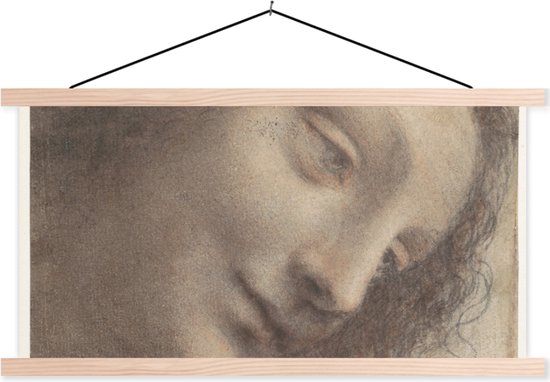 Posterhanger incl. Poster - Schoolplaat - The Head of the Virgin - Leonardo da Vinci - 150x75 cm - Blanke latten