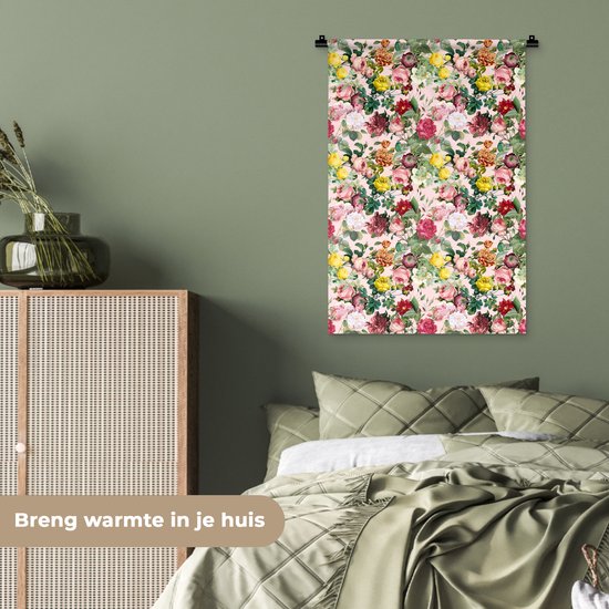 Tapisserie - Toile Murale - Roses - Fleurs - Collage - Jaune - 60x90 cm - Tapisserie