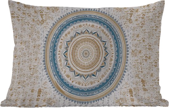 Coussins d'extérieur - Mandala - Blauw - Bohème - Wit - Design - 60x40 cm - Résistant aux intempéries