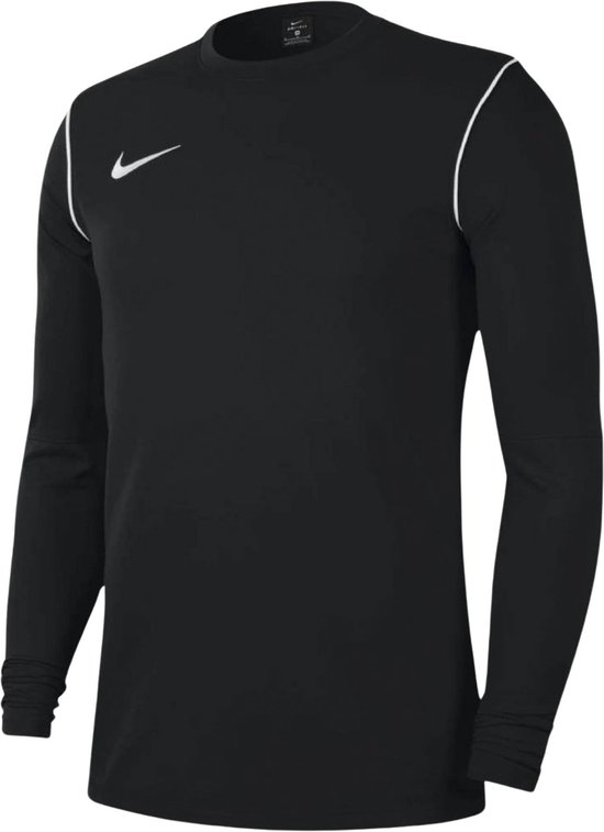 Sweat Nike noir à manches longues, passepoil blanc le long de l'encolure et logo Nike blanc sur la poitrine.