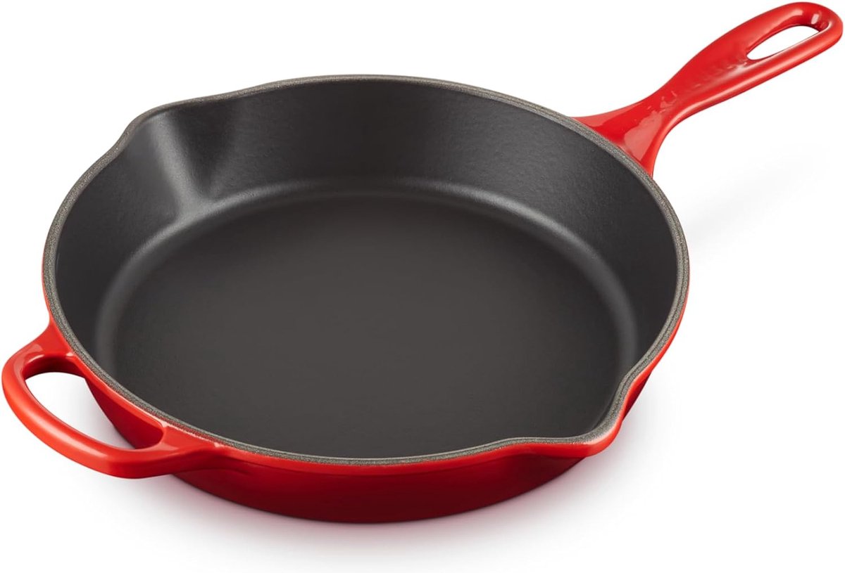 Gietijzeren hoge braad- en serveerpan voor alle kookplaten en ovens, 26 cm, 2 liter, kersenrood