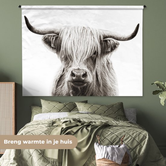 Tapisserie - Tapisserie - Highlander écossais - Animaux - Zwart - Wit - 180x135 cm - Tapisserie