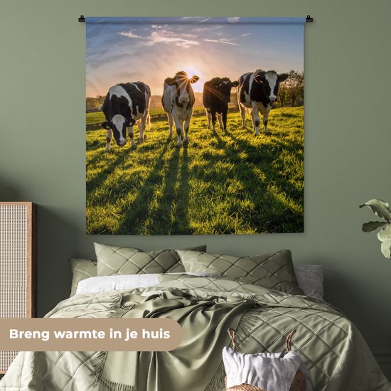 Tapisserie - Tapisserie - Vaches - Soleil - Herbe - Animaux - Ferme - 150x150 cm - Tapisserie
